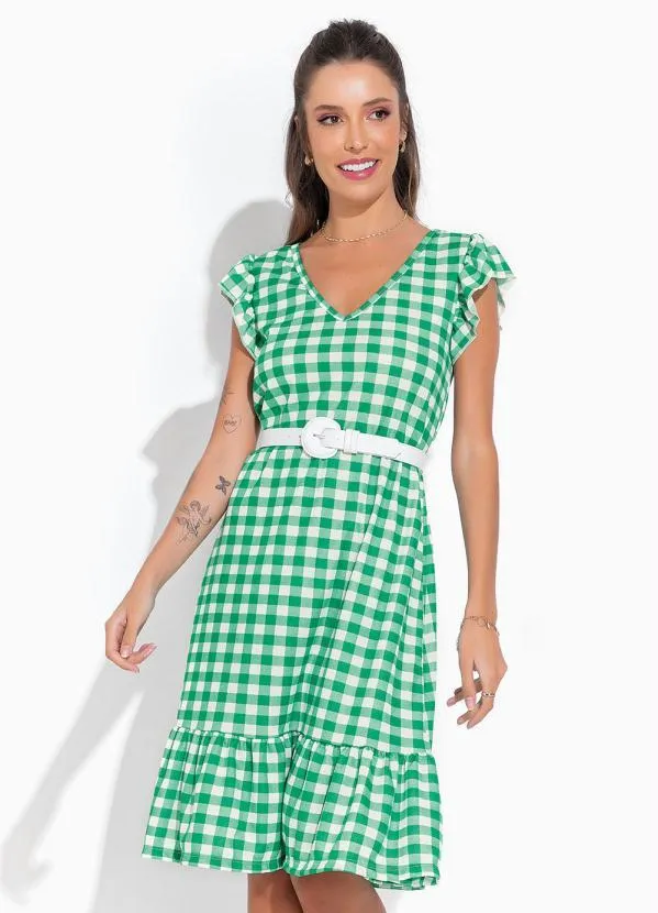 Moda Pop - Vestido Xadrez com Babados