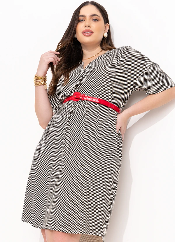Quintess - Vestido Xadrez com Gola Padre e Bolsos 11