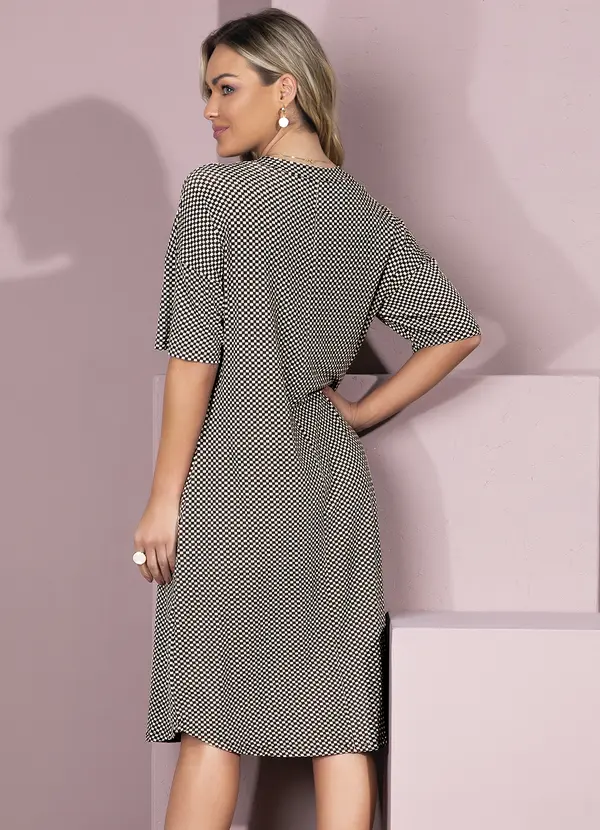 Quintess - Vestido Xadrez com Gola Padre e Bolsos 2