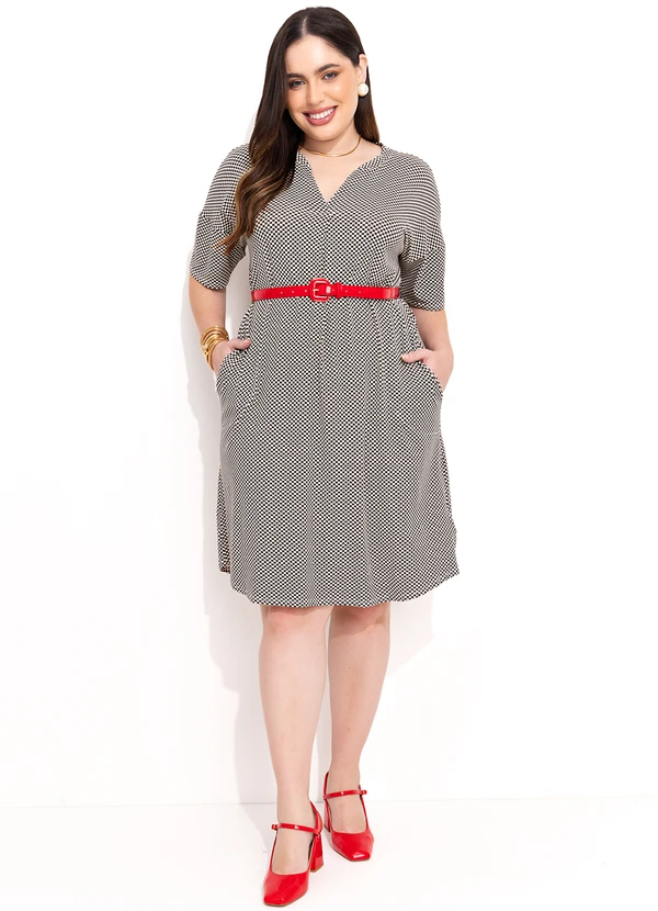 Quintess - Vestido Xadrez com Gola Padre e Bolsos 7