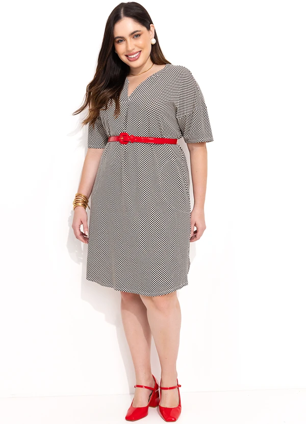 Quintess - Vestido Xadrez com Gola Padre e Bolsos 9