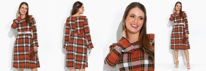 Vestido Xadrez com Manga Longa