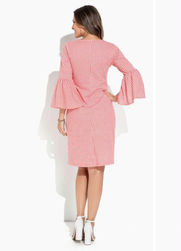 Rosalie - Vestido Xadrez Coral com Babado 2