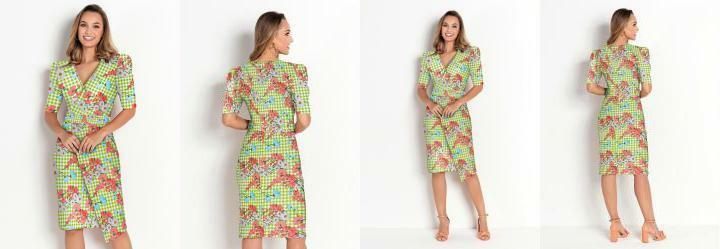 Vestido Xadrez Floral Verde