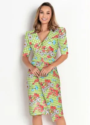 Rosalie - Vestido Xadrez Floral Verde - ROSALIE