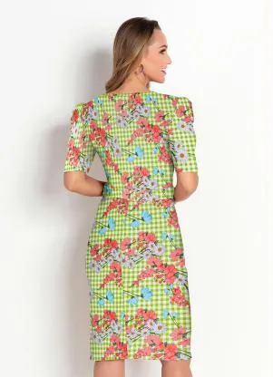 Rosalie - Vestido Xadrez Floral Verde - ROSALIE