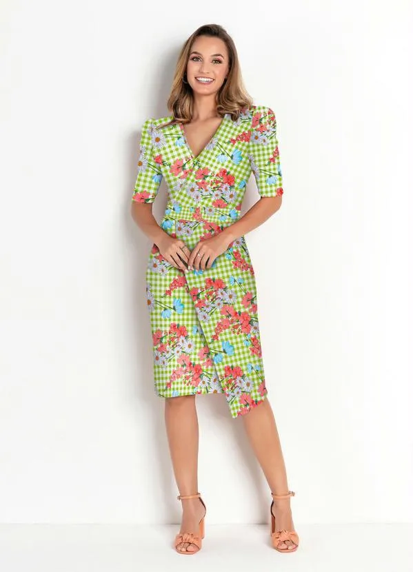 Rosalie - Vestido Xadrez Floral Verde 3