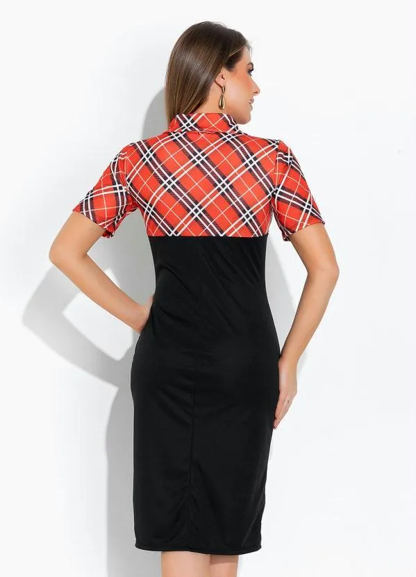 Rosalie - Vestido Xadrez Laranja com Gola 2