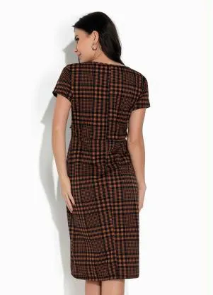 Rosalie - Vestido Xadrez Marrom com Laço - ROSALIE