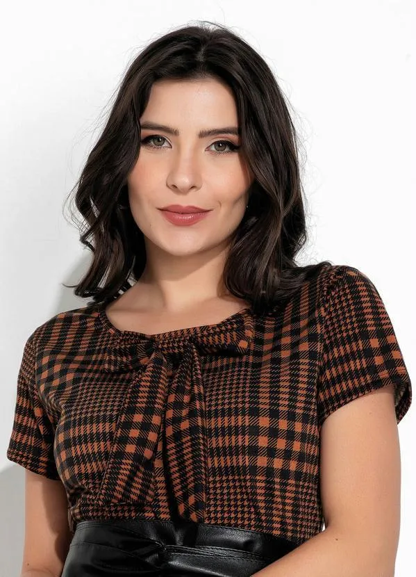 Rosalie - Vestido Xadrez Marrom com Laço 3