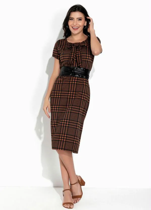Rosalie - Vestido Xadrez Marrom com Laço 4