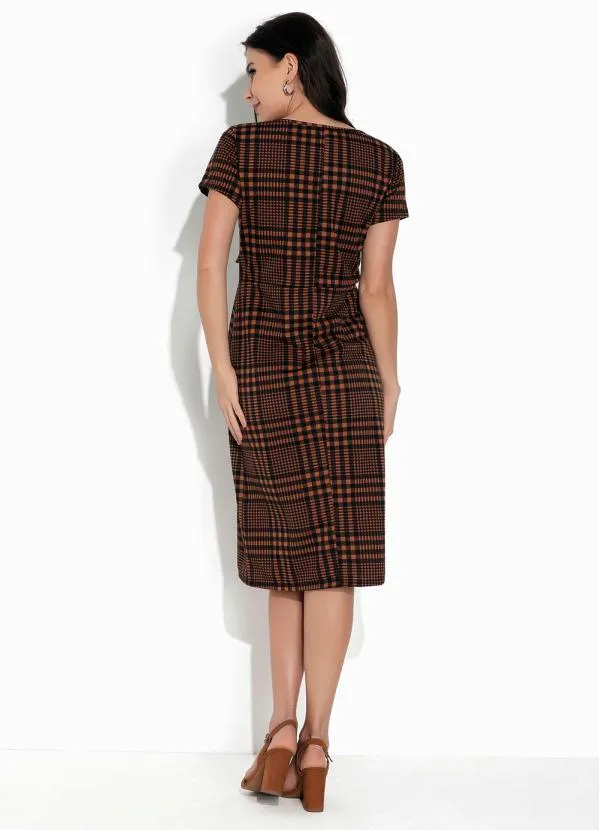 Rosalie - Vestido Xadrez Marrom com Laço 5