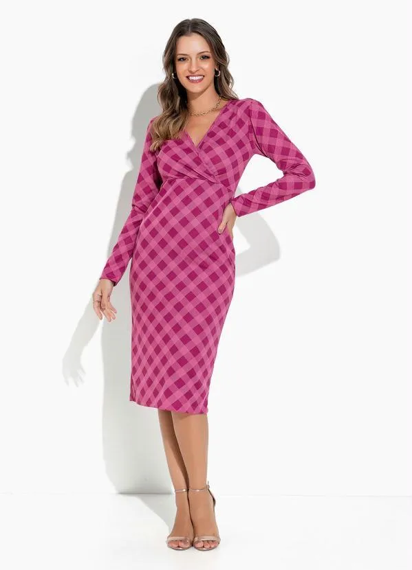 Rosalie - Vestido Xadrez Pink com Faixa