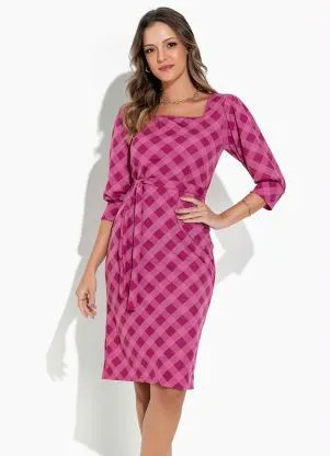 Rosalie - Vestido Xadrez Pink Tubinho - ROSALIE