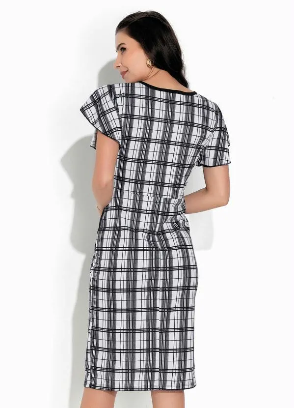Rosalie - Vestido Xadrez Preto com Manga 2