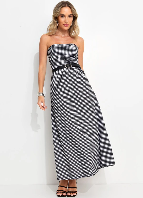 Bimini - Vestido Xadrez Preto e Branco em Malha