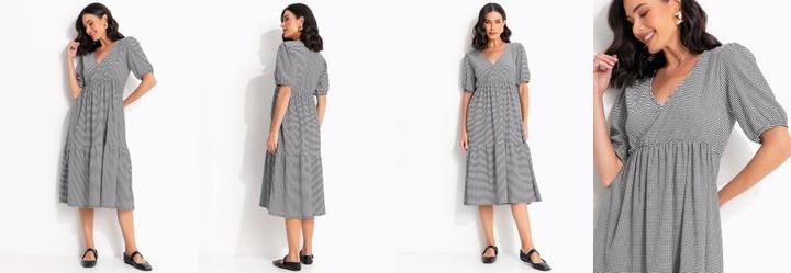 Vestido Xadrez Preto em Malha Texturizada