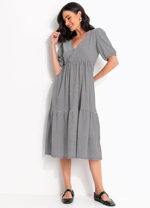 Vestido (Xadrez Preto) em Malha Texturizada