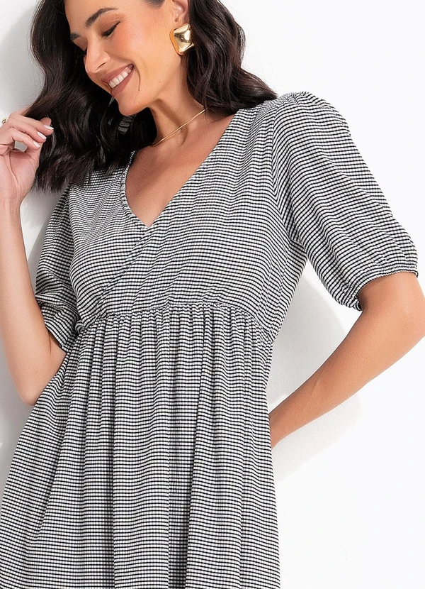 Quintess - Vestido Xadrez Preto em Malha Texturizada 4