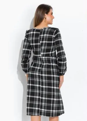 Rosalie - Vestido Xadrez Preto Evasê - ROSALIE