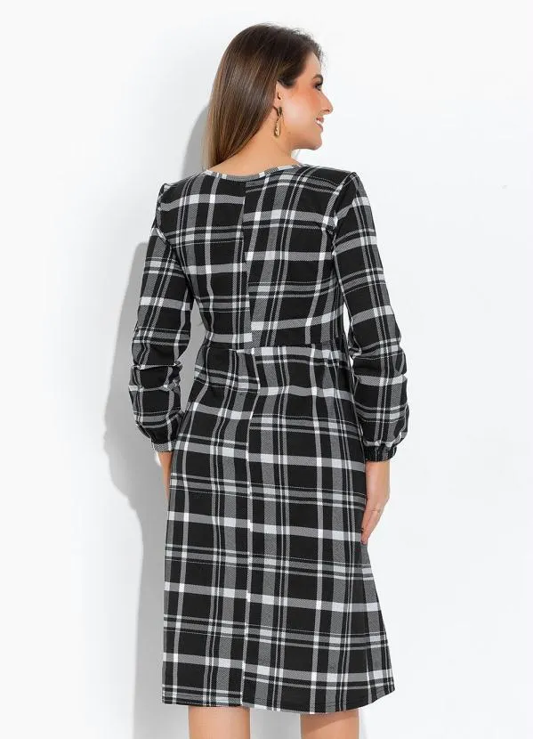 Rosalie - Vestido Xadrez Preto Evasê 2