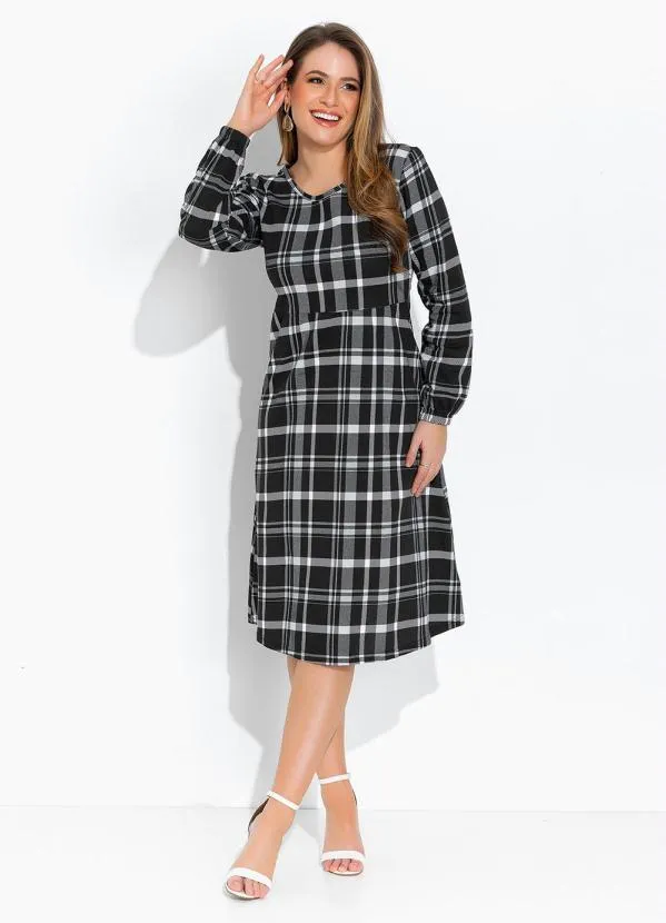 Rosalie - Vestido Xadrez Preto Evasê 3