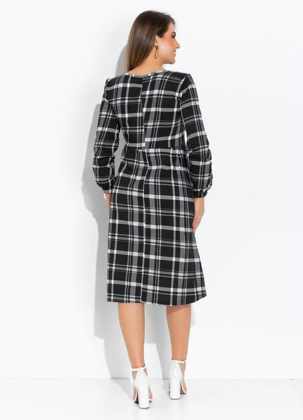 Rosalie - Vestido Xadrez Preto Evasê 4