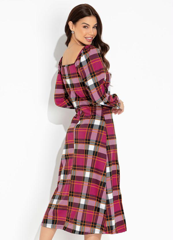 Moda Pop - Vestido Xadrez Rosa com Decote Quadrado 2