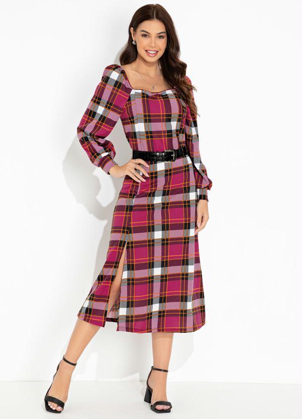 Moda Pop - Vestido Xadrez Rosa com Decote Quadrado 3