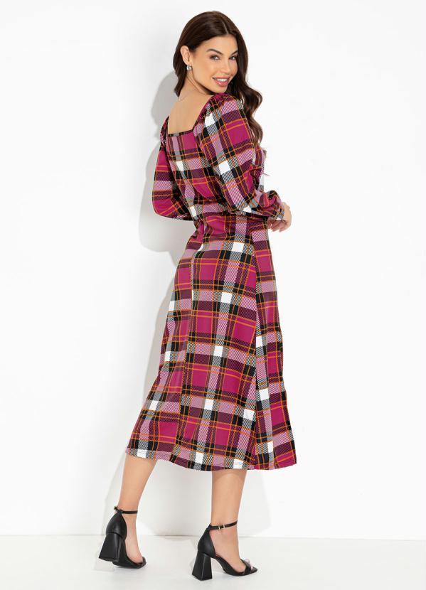 Moda Pop - Vestido Xadrez Rosa com Decote Quadrado 4