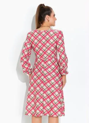 Rosalie - Vestido Xadrez Rosa Evase - ROSALIE