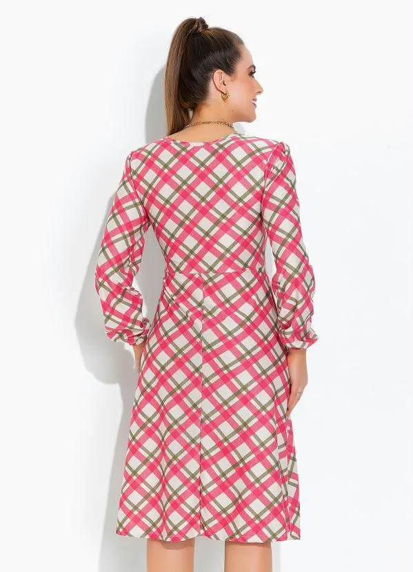 Rosalie - Vestido Xadrez Rosa Evase 2