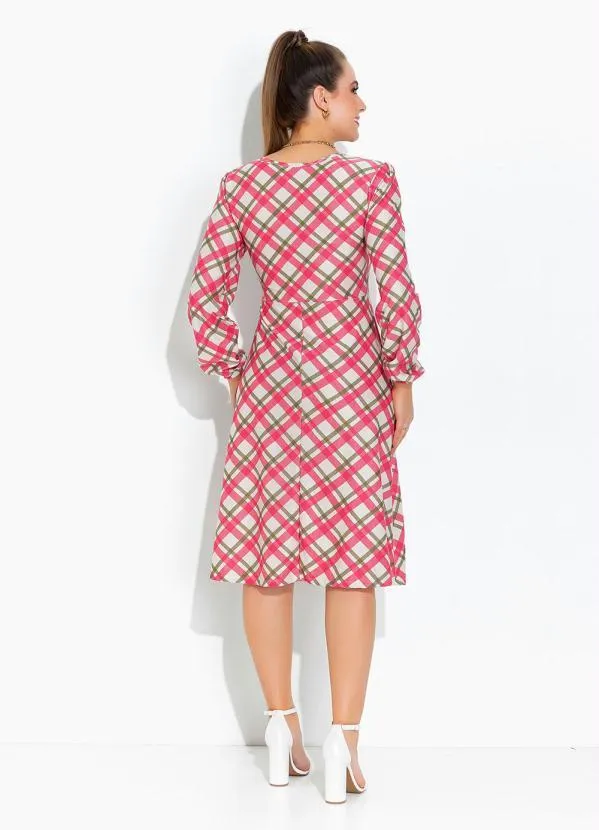 Rosalie - Vestido Xadrez Rosa Evase 5