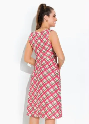 Rosalie - Vestido Xadrez Rosa sem Manga - ROSALIE