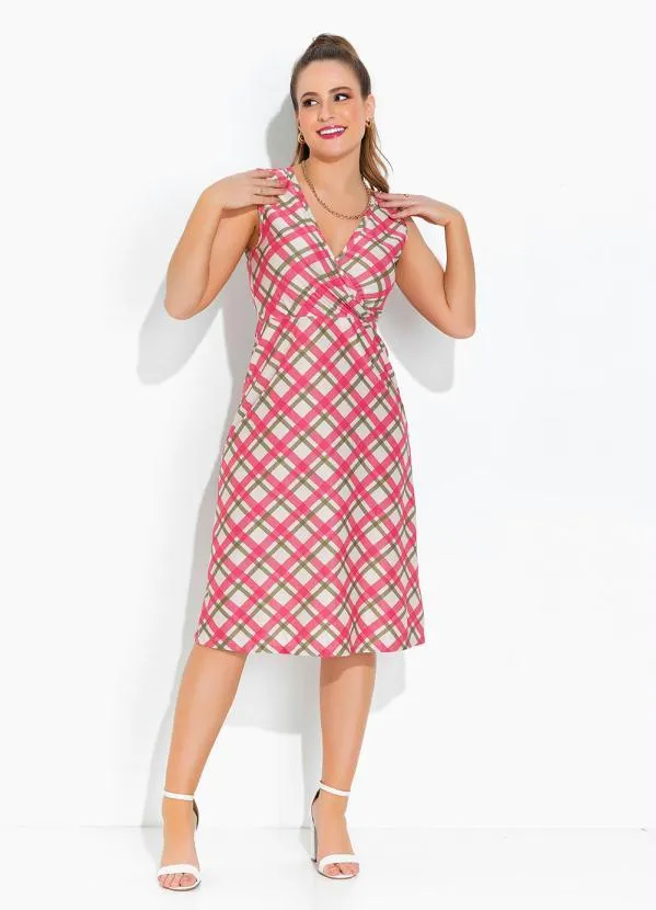 Rosalie - Vestido Xadrez Rosa sem Manga 4