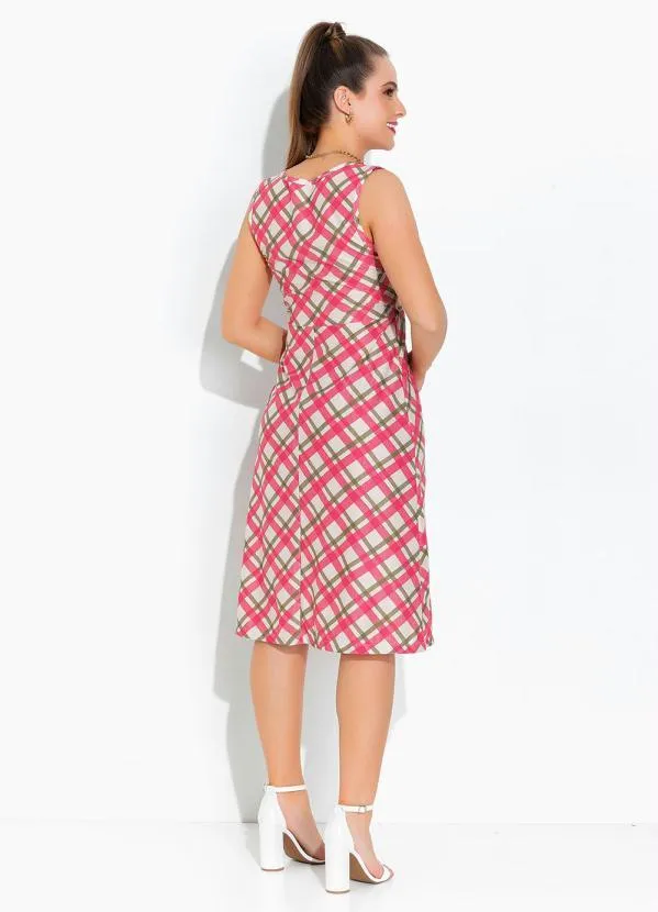 Rosalie - Vestido Xadrez Rosa sem Manga 5