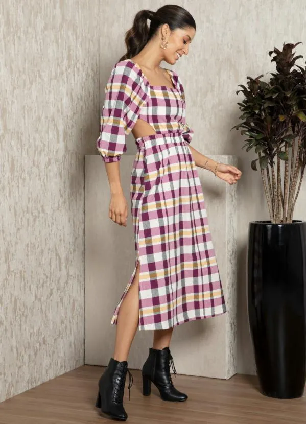 Quintess - Vestido Xadrez Roxo com Vazado nas Costas 3