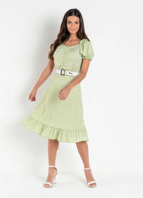 Rosalie - Vestido Xadrez Verde com Babado