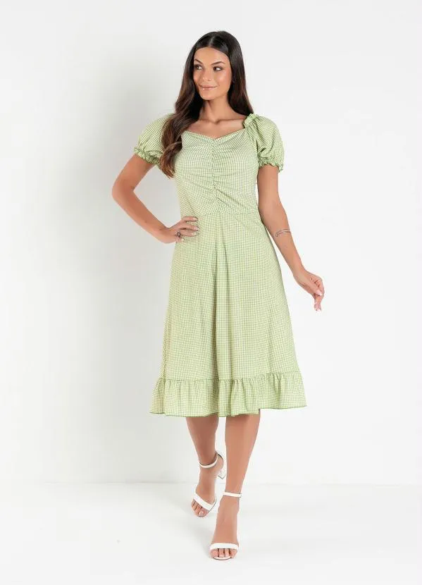 Rosalie - Vestido Xadrez Verde com Babado 4