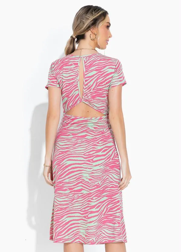 Moda Pop - Vestido Zebra com Fenda e Recortes Vazados 2