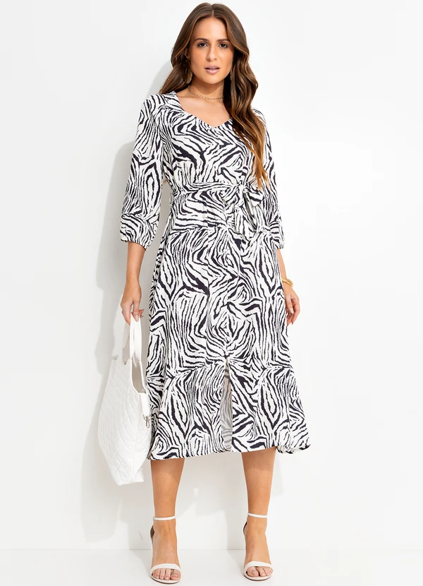 Quintess - Vestido Zebra em Alfaiataria Sarjada