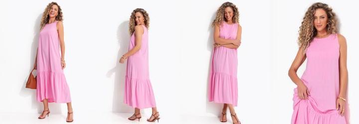 Vestidos Rosa em Viscose Plana