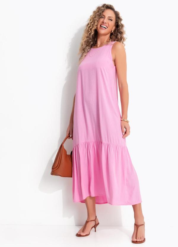 Vestidos Rosa em Viscose Plana