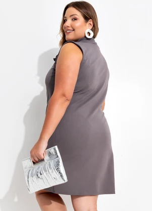 Quintess - Vestido Cinza em Malha Crepe - QUINTESS