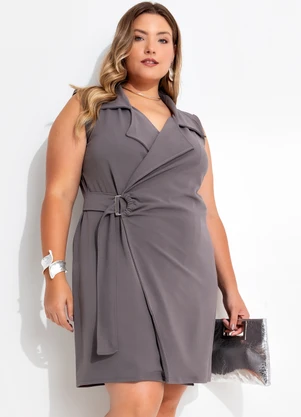 Quintess - Vestido Cinza em Malha Crepe - QUINTESS