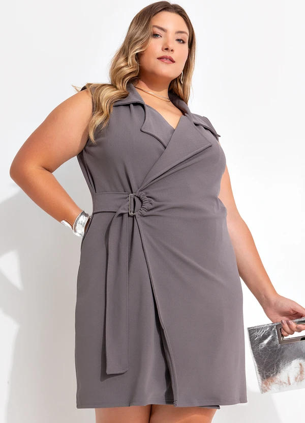 Quintess - Vestido Cinza em Malha Crepe