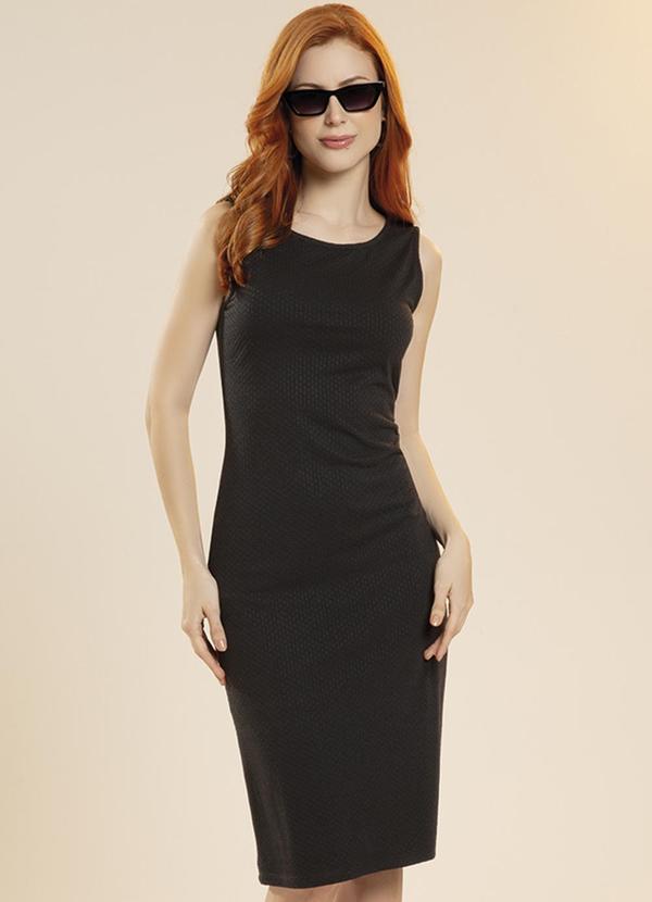 Habana - Vestido Feminino Adulto Midi com Fenda Preto