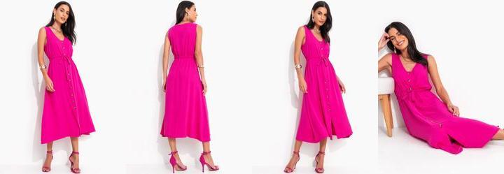 Vestido Pink em Viscose Plana Sarjada