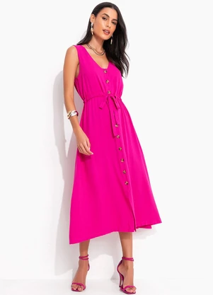 Quintess - Vestido Pink em Viscose Plana Sarjada - QUINTESS