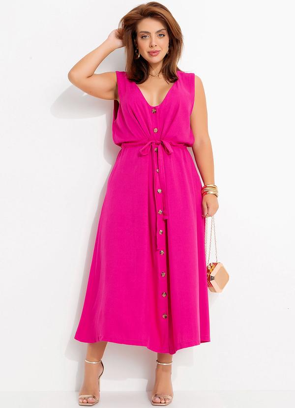 Quintess - Vestido Pink em Viscose Plana Sarjada